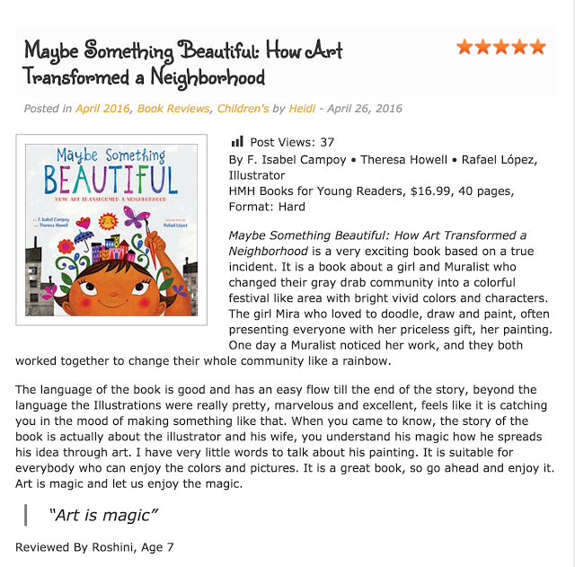 7 year old Roshini reviews Maybe Something Beautiful at Kids Book Buzz